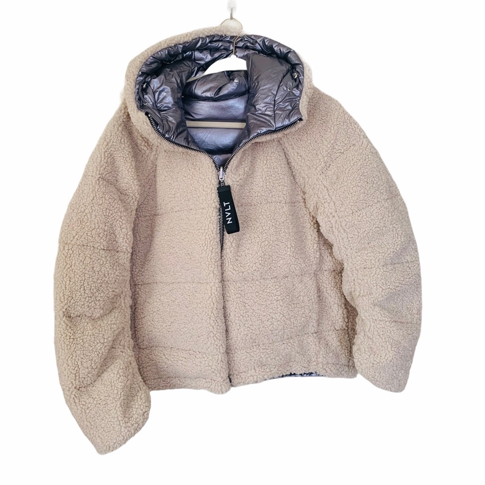 NVLT Silver Reversible Down Puffer Sherpa Jacket - Picture 15 of 16